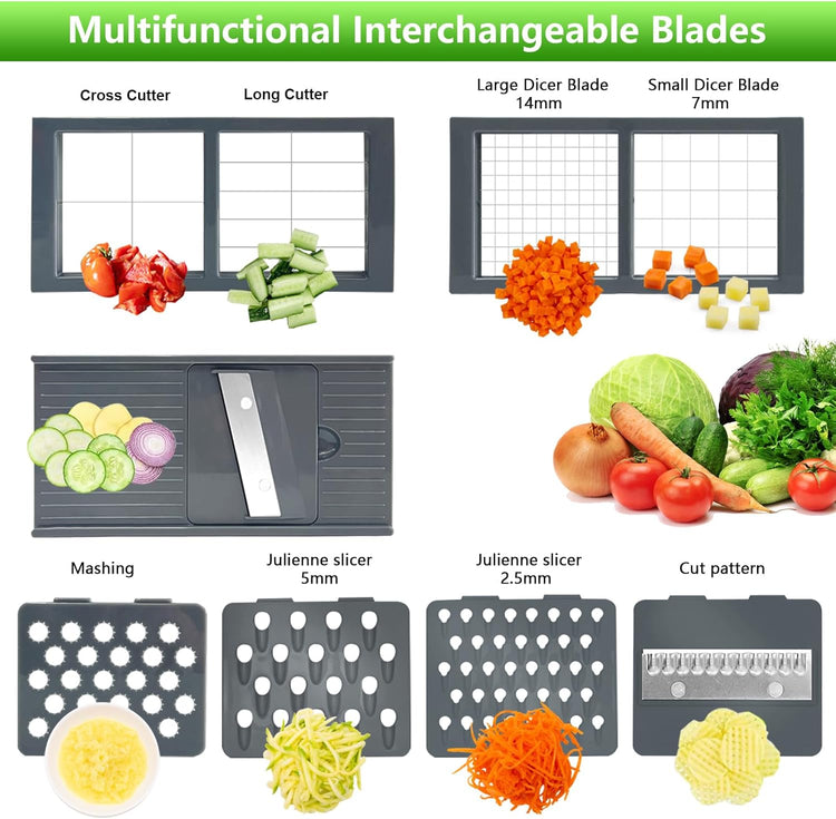 Vegetable Chopper, Onion Chopper Dicer, Mandoline Slicer, Food Chopper with Container, Vegetable Cutter for Salad Potato Carrot Garlic(9 Blades, Grey)