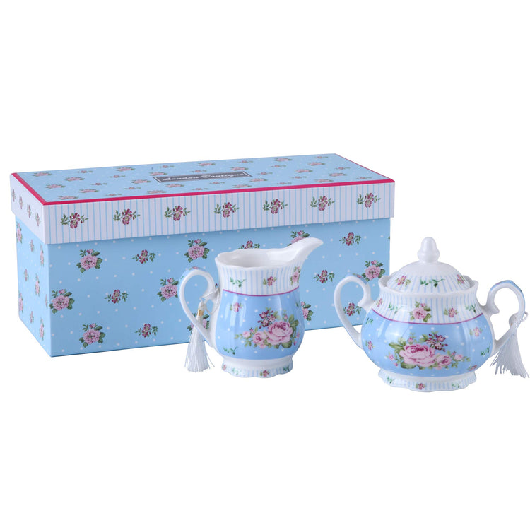 Porcelain Teapot Sugar Bowl and Cream Milk Jug Shabby Chic Vintage Floral in Gift box 40oz