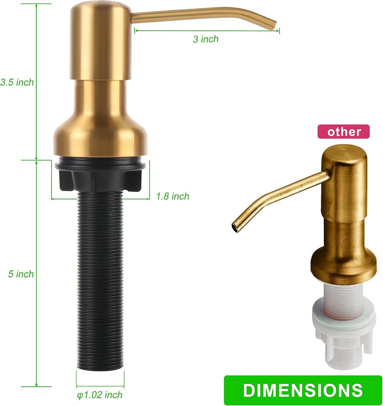 Soap Dispenser for Kitchen Sink, Sink Soap Dispenser with Longer Threaded Shaft Shank, 47" Extension Tube Connects Directly to Dish Soap Container, Wider Pump Head Base(Golden)