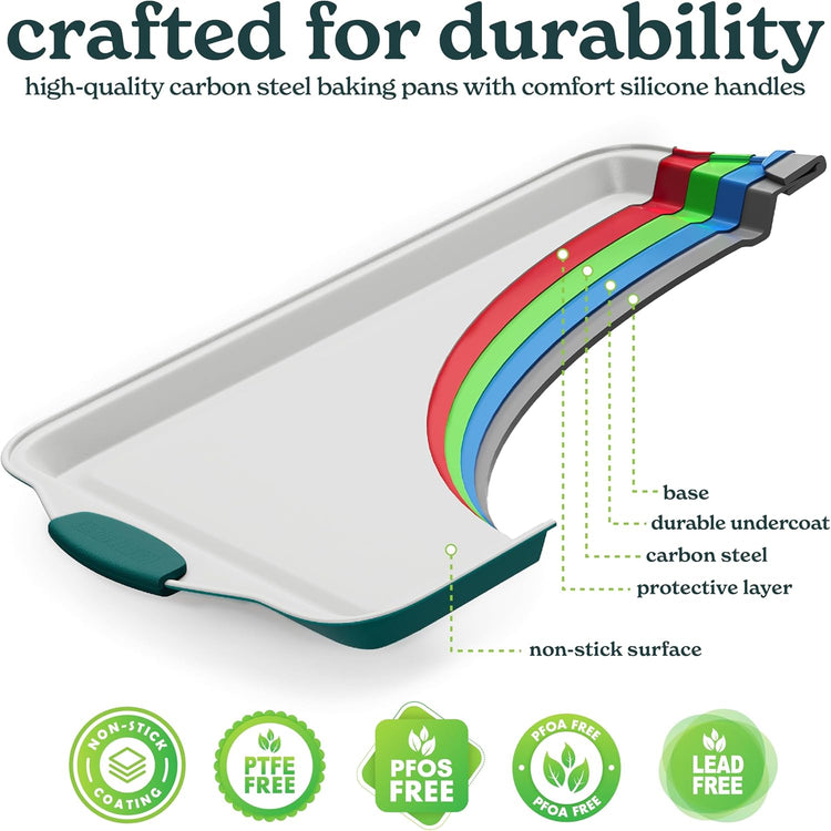 Country Kitchen Nonstick Stackable Bakeware Set - Heavy Duty, Durable, Easy Release Baking Set, Sage, 4 Pcs