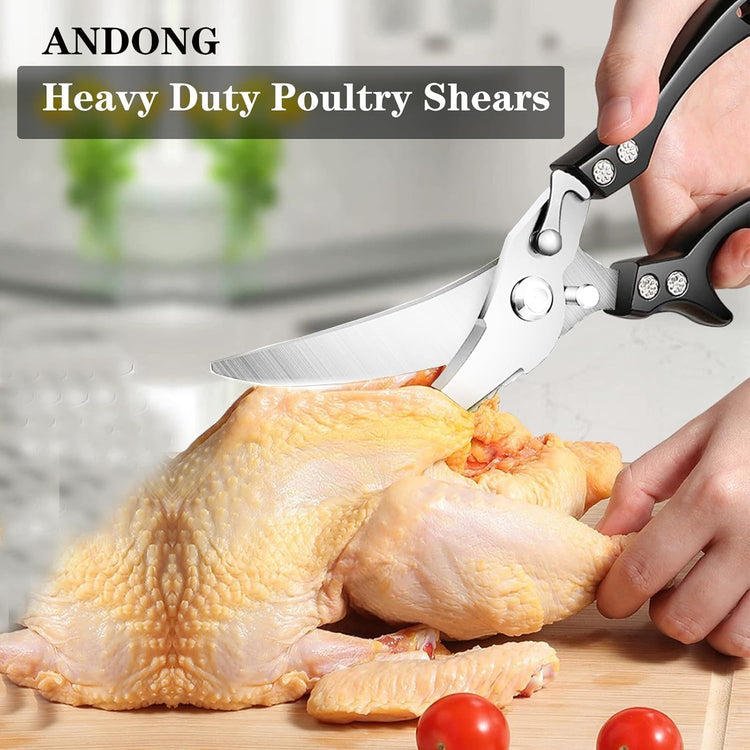ANDONG Heavy Duty Kitchen Scissors, Professional Poultry Shears, Cooking Utensils, Black