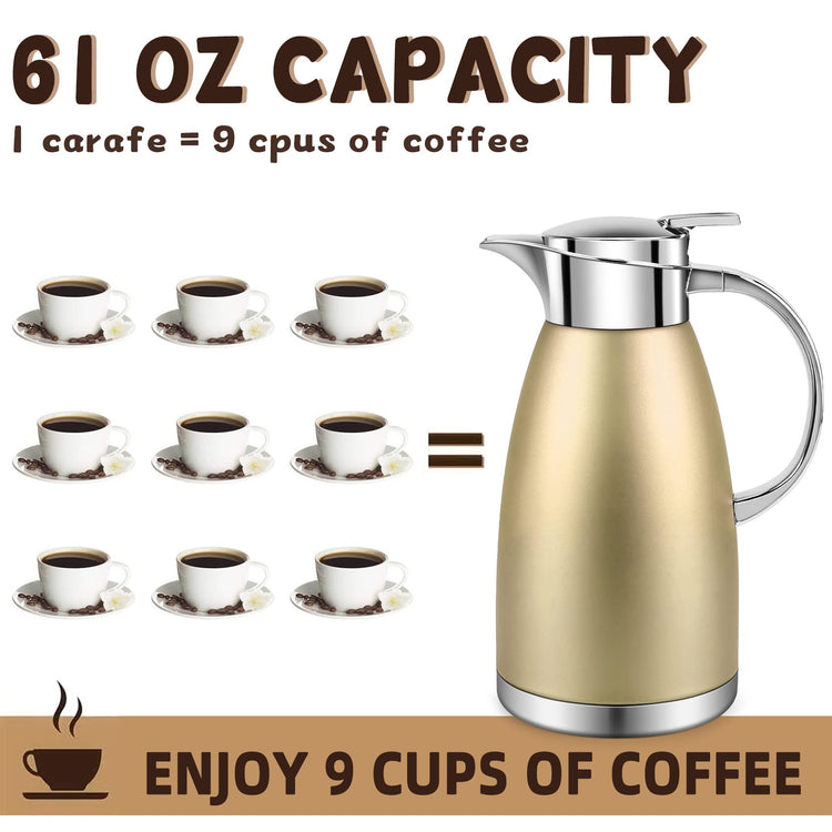 61oz Coffee Carafe Airpot Insulated Coffee Urn Stainless Steel Vacuum Thermal Pot Flask Dispenser for Coffee