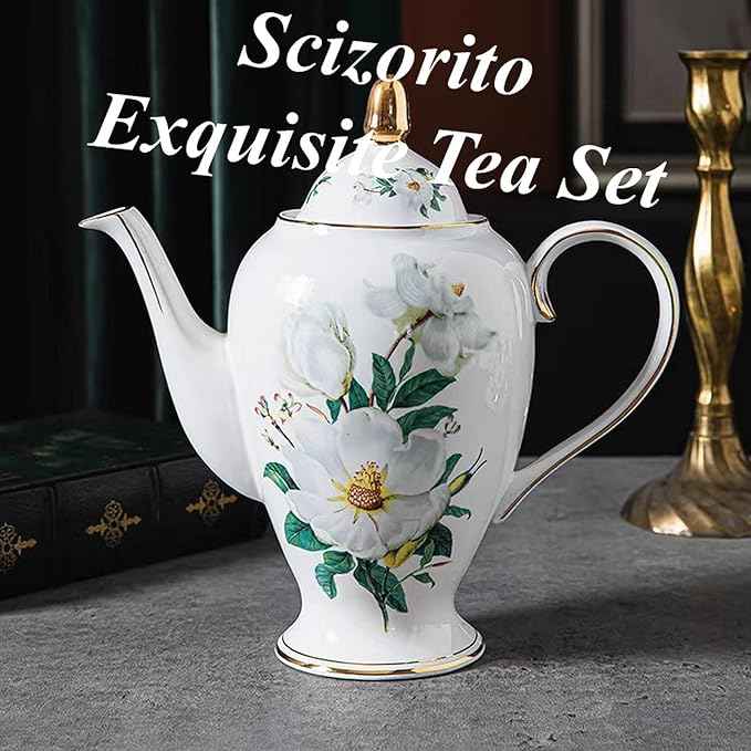 Chinese Bone China Coffee Tea Set, Retro Floral Tea Gift Set, Suitable for Christmas, Father'S Day, Birthday, Halloween Party Gifts (Camellia Tea Set)