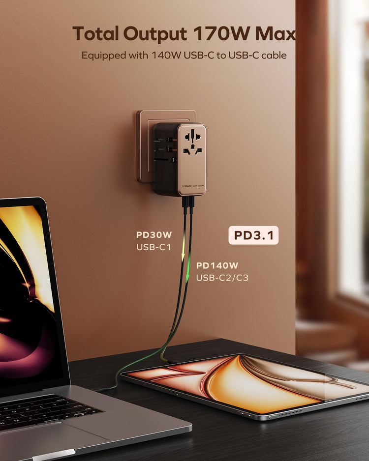 Universal Travel Adapter Worldwide 170W GaN