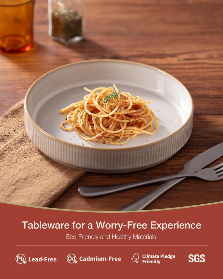 famiware Star 8.25" Pasta Bowls, Large Dinner Bowls Set of 4, Salad Bowl Plates, Shallow Bowls for Eating, Cappuccino White