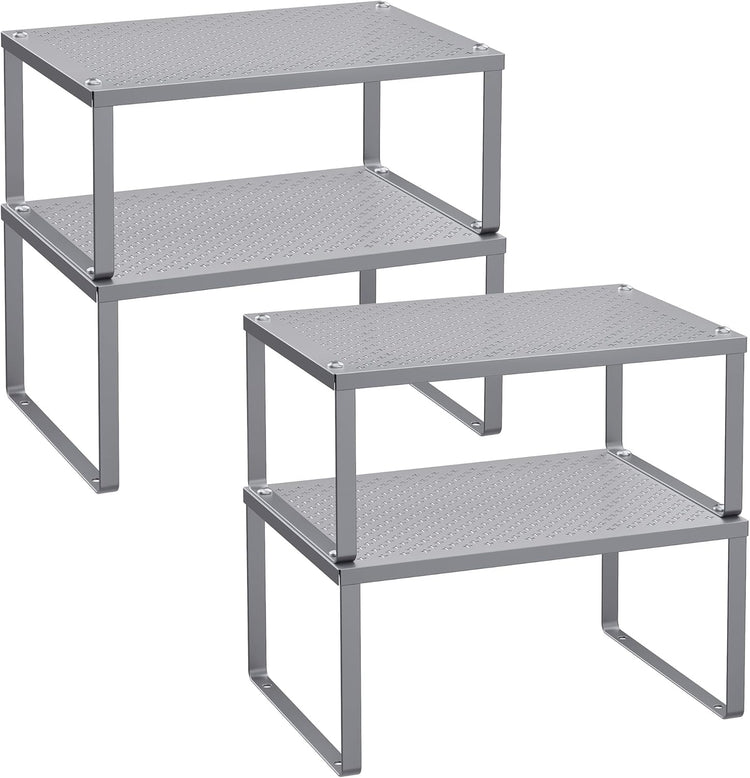SONGMICS Spice Racks, Set of 4 Metal Cabinet Shelf Organizers, Countertop Organizers, Shelf Risers, Stackable, Expandable, Silver UKCS006S01