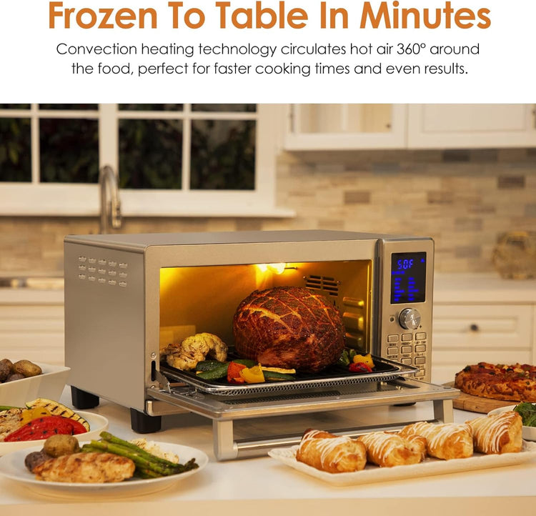 Nuwave Bravo XL Air Fryer Toaster Smart Oven, 12-in-1 Countertop Grill/Griddle Combo, 30-Qt XL Capacity, 50F-500F adjustable in precise 5F increments, Integrated Smart Thermometer, Linear T Technology