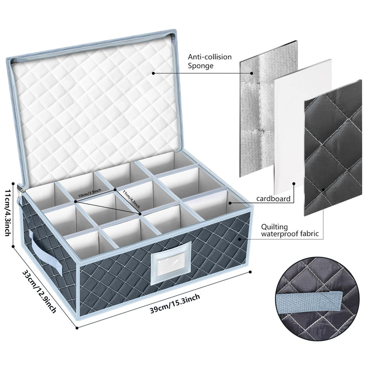 Wine Glass and Mug Storage Box with Dividers (2 Count)