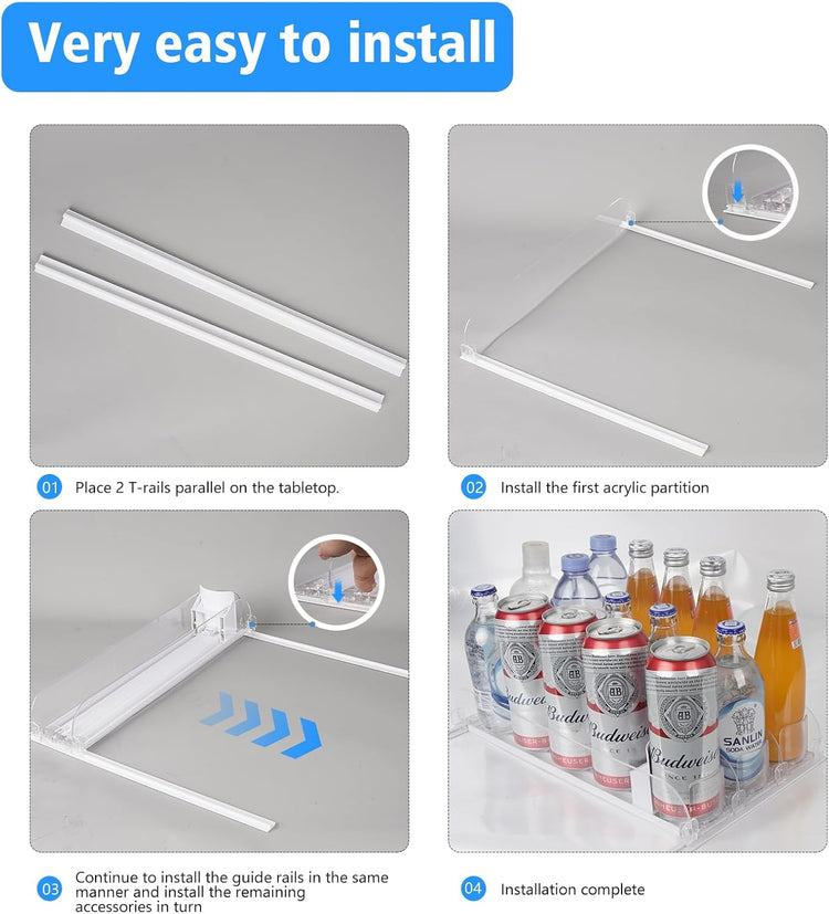 SOLY Drink Organizer for Fridge,Fridge Drink Dispenser for Fridge Automatic Pusher Glide,For Refrigerator Organizing Holds up to 14.96" D, Adjustable for 6-20oz