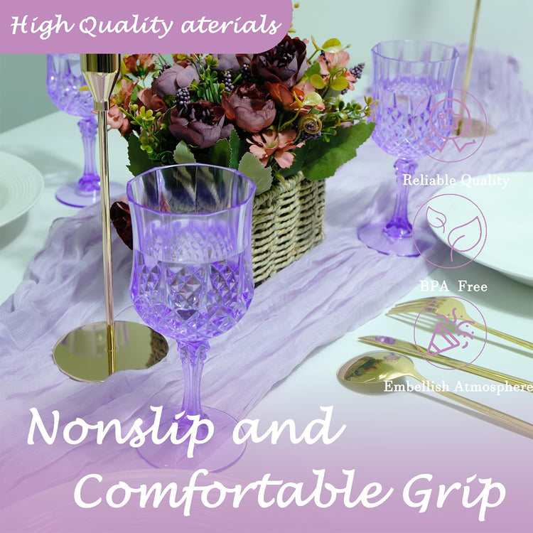 Plastic Wine Glasses,Plastic Goblets Vintage Style Cordial Drinking Glasses for Wedding Reception, Grand Event Party Supplies (12, Purple)