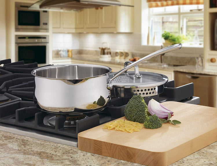 419-18P 2-Quart Pour Saucepan with Cover Contour Cookware, Stainless Steel