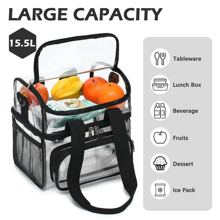 Clear Bag Double Decker Lunch Bag for Stadium Events Adult Large Transparent Tote for Men