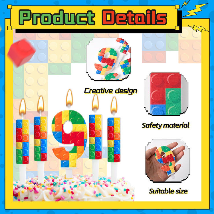 7 Pcs Building Block Themed Birthday Candles Set Building Blocks Number 8 Candle Cake Topper for Building Block Party Decoration Supplies (7 Count)