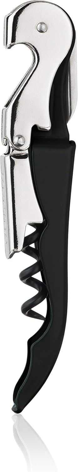 True TrueTap Double Hinged Waiter’s Corkscrew, Black Wine Bottle Opener with Foil Cutter, Wine Key