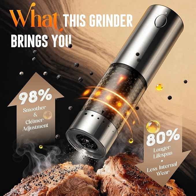 Electric Salt and Pepper Grinder Set โ Rechargeable Automatic Salt and Pepper Shaker with 6 Adjustable Coarseness, Large-Capacity Pepper Mill Kitchen Appliances and Home Essentials Gifts for Women