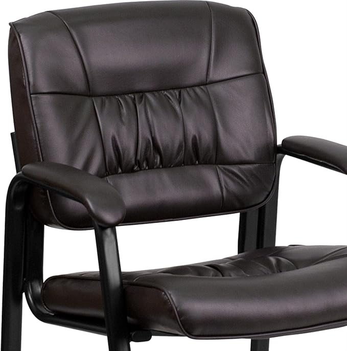 Flash Furniture Haeger LeatherSoft Tufted Executive Reception Chair with Padded Armrests, Upholstered Side Chair for Living Room or Office, Brown