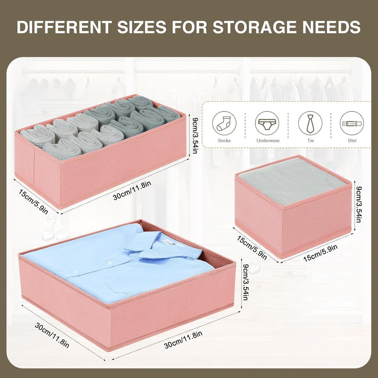 DIMJ Drawer Organizer for Clothing, 15 Pack Fabric Drawer Organizer Bins, Foldable Sock Organizer for Drawer, Dresser Organizer for Clothes, Socks, Bra, Tie (Pink)