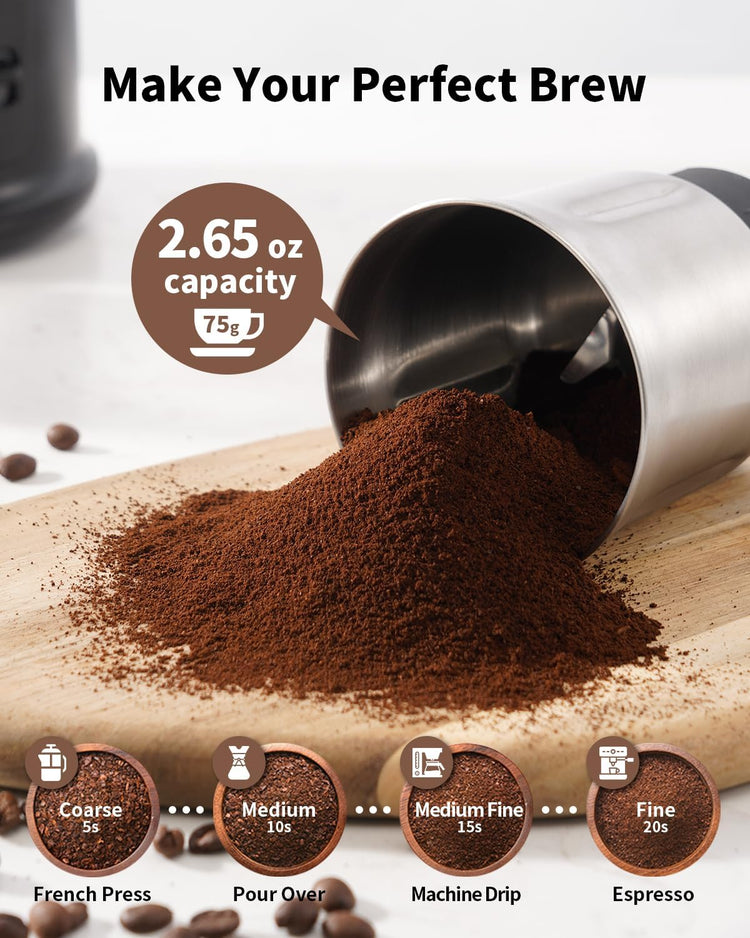 SHARDOR One Touch Coffee Grinder Electric, Spice, Herb, For Coffee Bean Spices and Seeds with 1 Removable Stainless Steel Bowl, Dry Grinder, Black