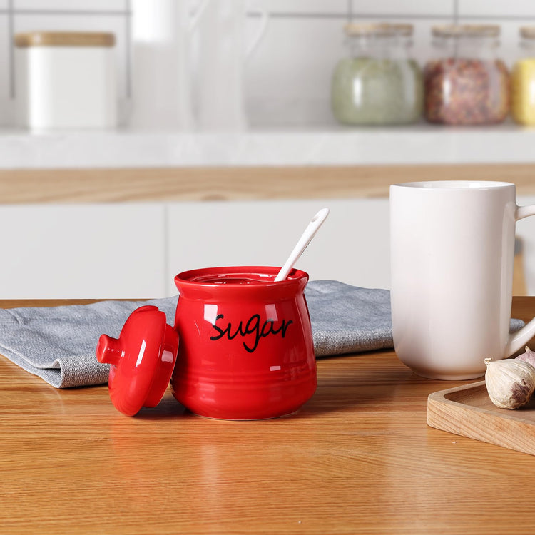 Ceramic Sugar Bowl with Lid and Spoon 12oz