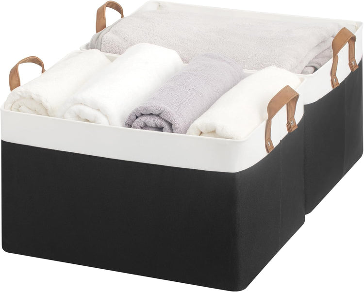StorageWorks Storage Bins, Fabric Storage Bins for Shelves, Extra Large Storage Baskets with Metal Frame, Closet Baskets and Bins with Handles, Jumbo, Black and White, 2-Pack