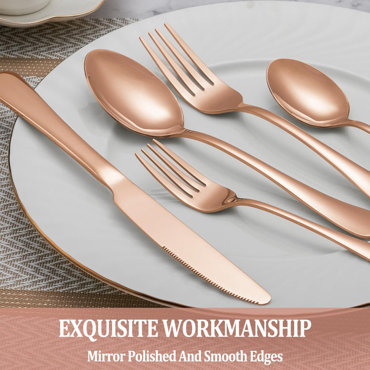 60 Pcs Rose Gold Silverware Set Service for 12 (60 Count)