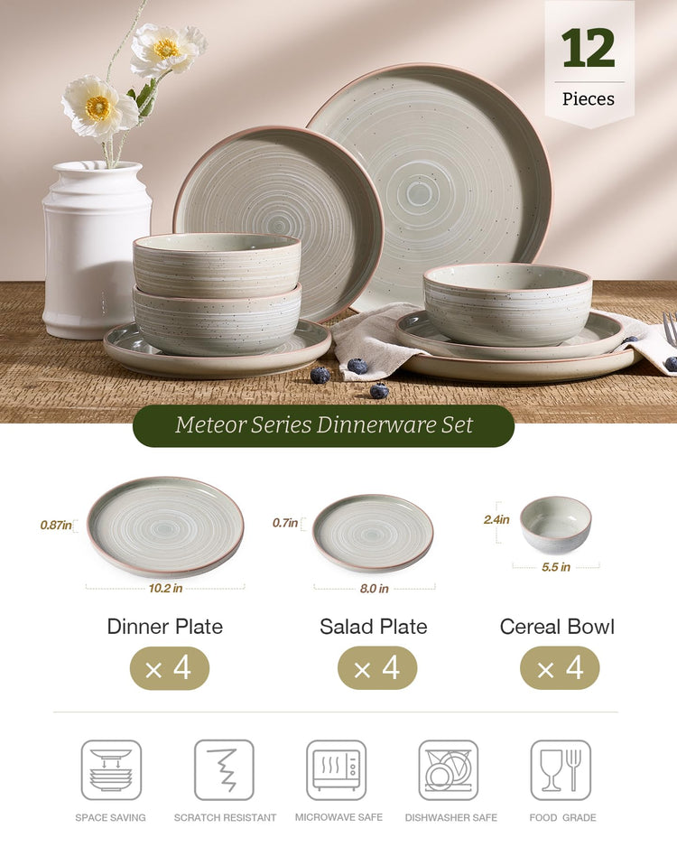 Meteor 12 Piece Stoneware Dinnerware Set