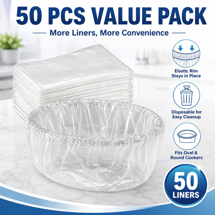 50 Pcs Slow Cooker Liners with Elastic Band Large 13" x 21" Cooking Bags Disposable Pot Liners Fit 3 Qt to 6.5 Qt Large Slow Cooker Cooking Bags Suitable for Oval and Round Pots
