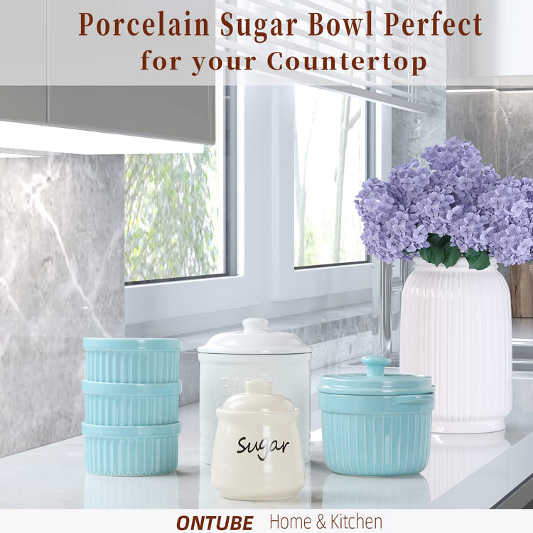 Ceramic Sugar Bowl with Lid and Spoon 12oz (12 Ounce)
