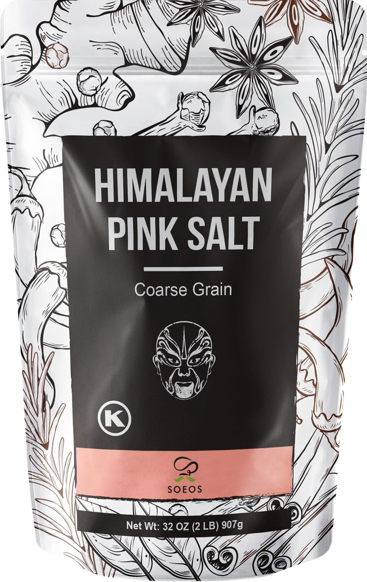 Soeos Himalayan Pink Salt, Coarse Grain, 2 Pound (32 Oz), Pink Himalayan Sea Salt, Himalayan Salt Coarse Salt, Pink Salt for Grinder Refill, Kosher & Natural Certified, Healthy