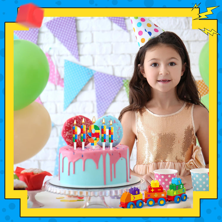 7 Pcs Building Block Themed Birthday Candles Set Building Blocks Number 8 Candle Cake Topper for Building Block Party Decoration Supplies (7 Count)