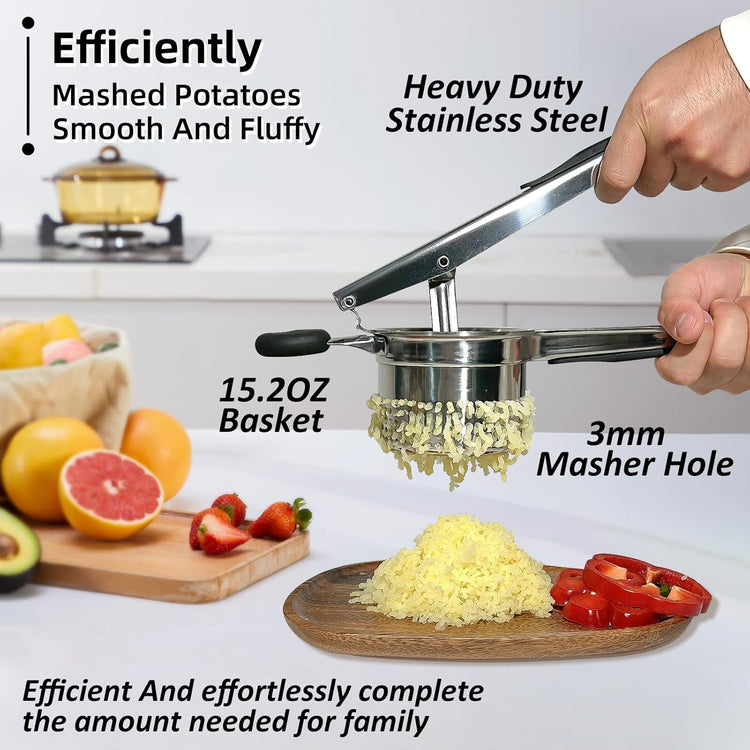 SPEENSUN Potato Ricer, Large 15 oz Potato Masher Make Fluffy Mashed Potatoes With Extra Hole, Heavy Duty Potato Ricer Stainless Steel, Comfort Non-slip Silicone Handle Ricer For Mashed Potatoes