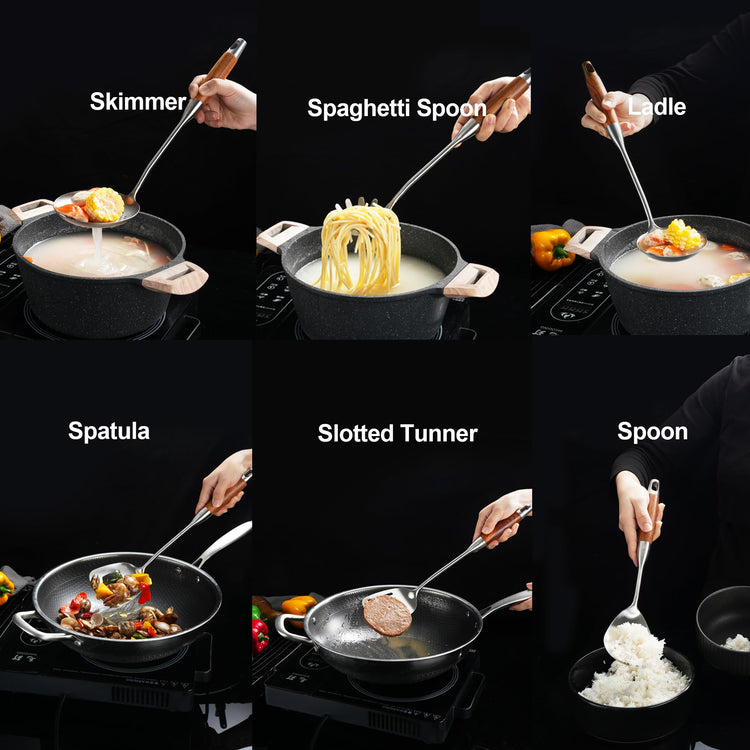 Stainless Steel Kitchen Utensils Set for Cooking Wooden Handle (9 Count)