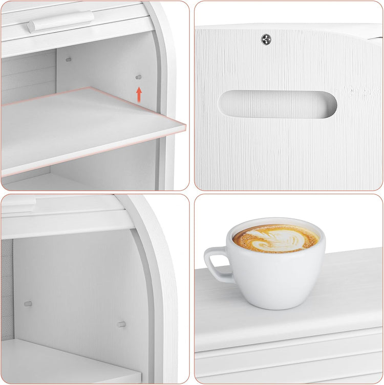 G.a HOMEFAVOR Bread Box: Large 2-Tier Bamboo Roll Top Bread Storage Container for Kitchen Counter, Bread Holder Food Bin for Countertop, Self-Assembly, White