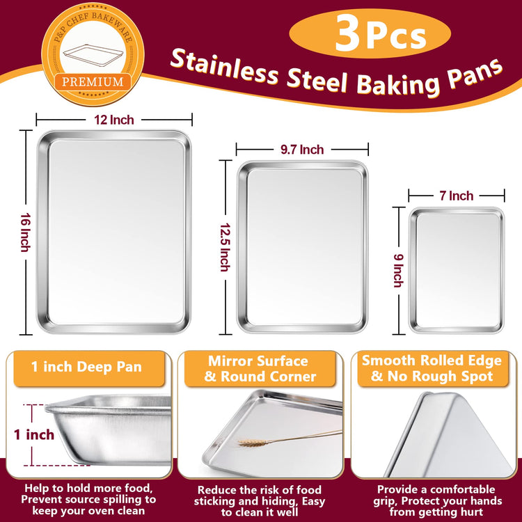 16 + 12.5 + 9 Inch Baking Sheet Pan and Cooking Rack