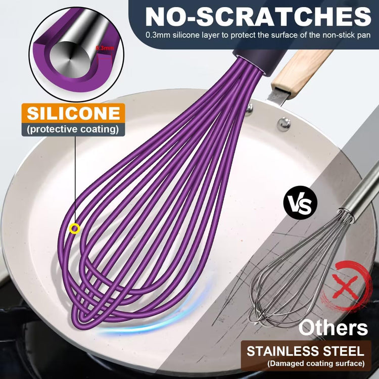 Whisk Eddeas Silicone Whisk Set of 6.Silicone whisks for cooking non Scratch.BPA Free and Dishwasher Whisk.7+9+11inch Colorful Wisk Great for cooking and Baking.(6pcs )