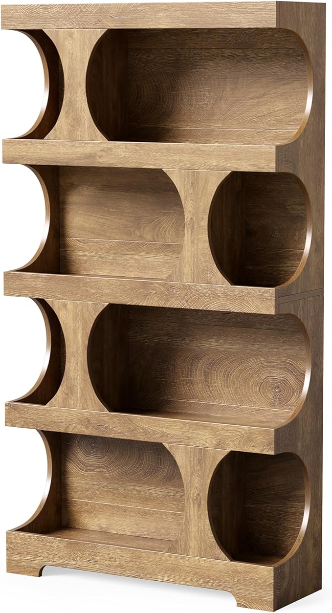 LITTLE TREE 4-Tier Large Bookshelf, 70.8-Inch Tall Bookcase with Storage Shelves, All Wooden Modern Display Rack, Big Open Book Shelf for Living Room, Bedroom, Office, Oak