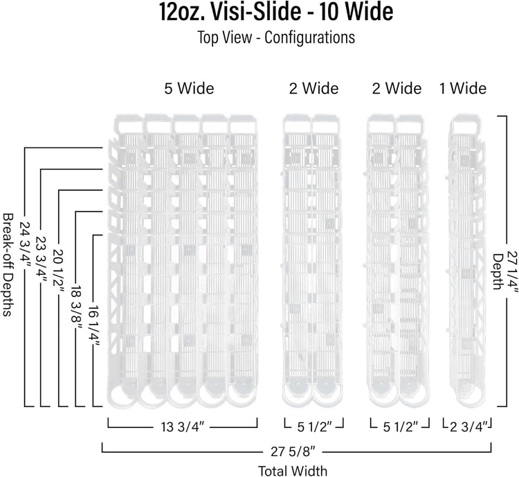 Display Technologies Visi-Slide Gravity Fed Organizer for 12/16oz low ring Beverages on Flat and Angled Shelves in Cold Vaults & Coolers, Drink Organizer (Pack of 2)