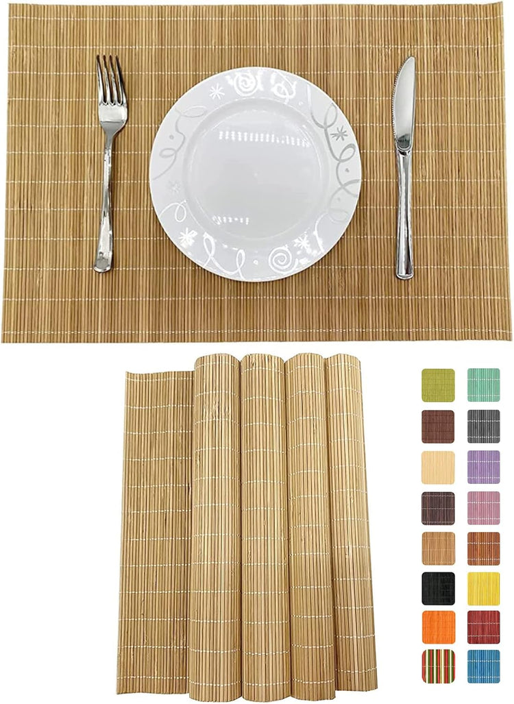 ANDSTAR Set of 4 Pcs Bamboo Placemats Sushi Rolling Mat Japanese Style Natural Anti-Slip Bamboo Placemats Washable Heat-Resistant Table Mats for Dining Room and Kitchen(Brown)