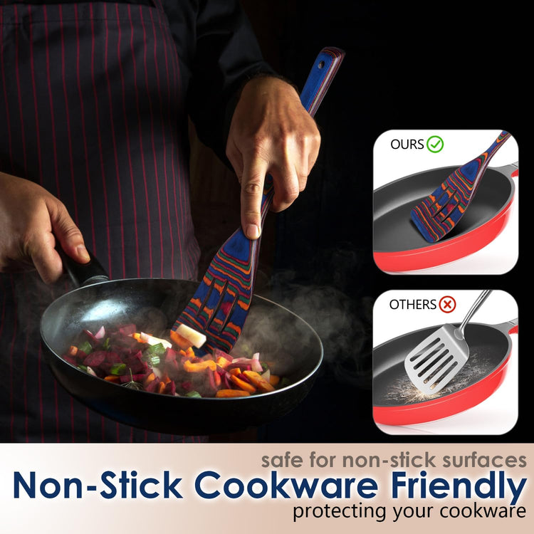 Kitchen Pakkawood Wooden Spoons for Cooking – 7-Piece Kitchen Utensil Set with Spatula, Corner Spoon, Rice Paddle – Nonstick Safe Durable Wooden Cooking Tools for Home Kitchen (Spectrum) by Howhong