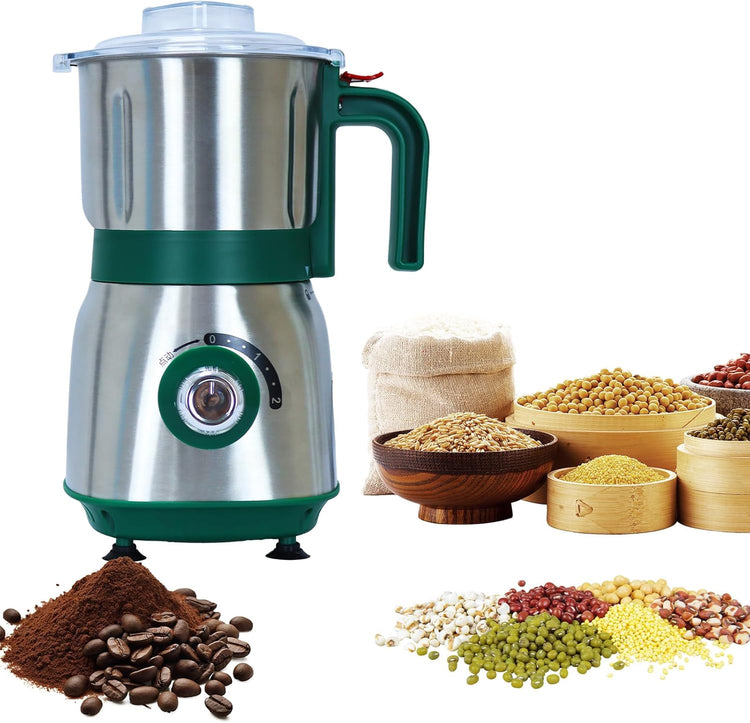 Electric Spice and Nut Grinders - 3 Stainless Steel Blades, 1 Filter, 1 Brush - 500W Grinder for Kitchen Dry Use (Green)