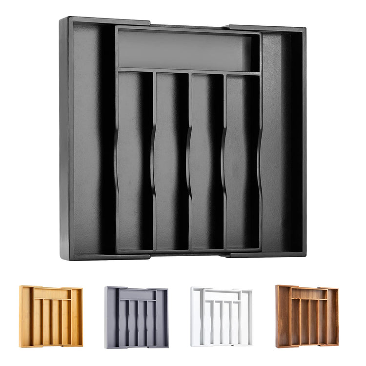 Black Silverware Organizer Kitchen Drawer Organizer Expandable Bamboo Utensil Holder Cutlery Tray for Kitchen Utensil and Flatware Bedroom Office