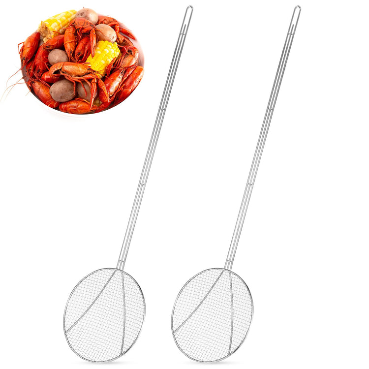 2 Pcs 36" Stainless Steel Wire Skimmer Long Handle Strainer Spoon