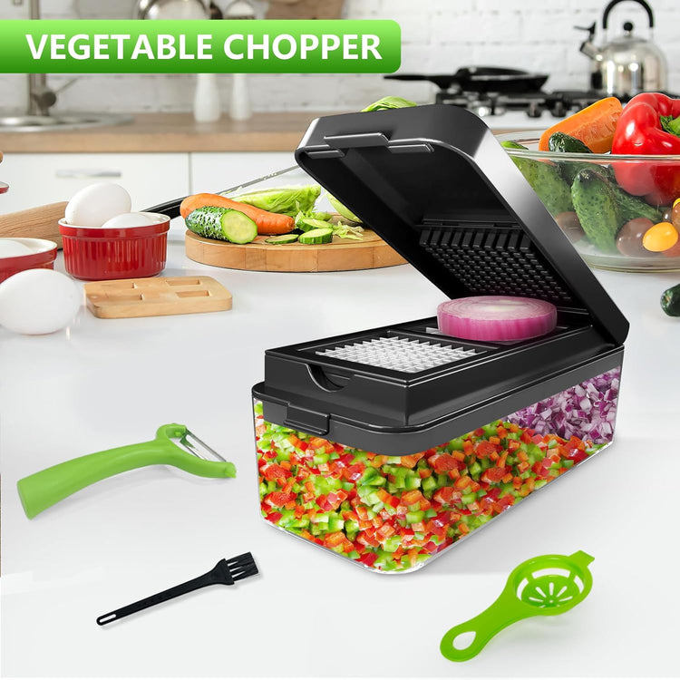 Vegetable Chopper, Onion Chopper Dicer, Mandoline Slicer, Food Chopper with Container, Vegetable Cutter for Salad Potato Carrot Garlic(9 Blades, Black)