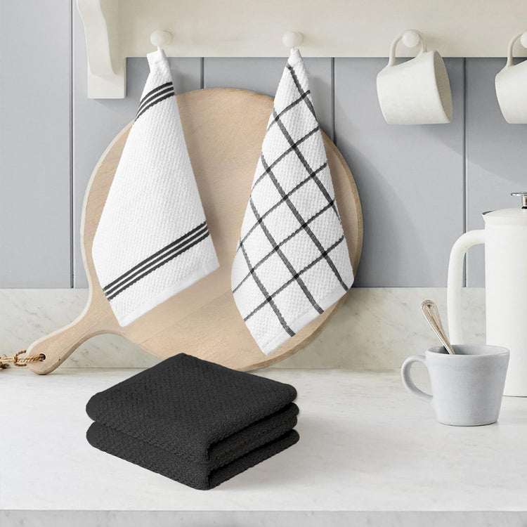 Artoid Mode Ring Spun Cotton Black Dishcloth Kitchen Towels, 12x12 Inch Ultra Soft Absorbent Quick Drying Household Cleaning Kitchen Rags Set of 6 - Nestoria