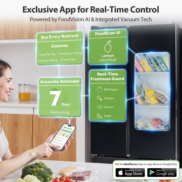 Automatic Food Vacuum Sealer Machine | Beelicious Pro 80KPa 8-In-1 Food Vacuum Saver with Starter Kits | 15 Bags, Pulse Function, Moist&Dry Mode and External VAC for Containers, Stainless Steel