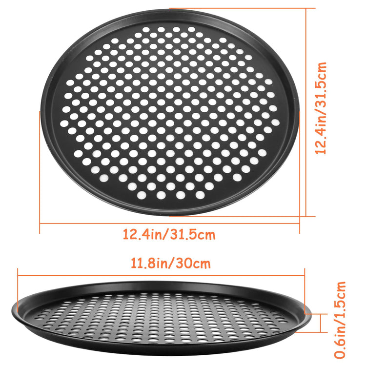 6PCS Pizza Pan with Holes 12 inch Round Pizza Pan Set Nonstick Pizza Baking Pan Carbon Steel Pizza Tray Black Pizza Crisper Pan for Home Baking Kitchen (6 Count)