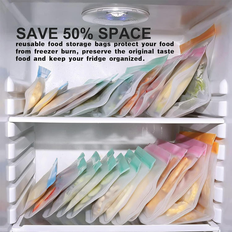 8 Pack Reusable Gallon Bags Dishwasher Safe, Silicone Leakproof Reusable Freezer Bags, BPA Free Reusable Food Storage Bags for Candy, Snack, Cereal, Travel Items, Home Organization(Blue)