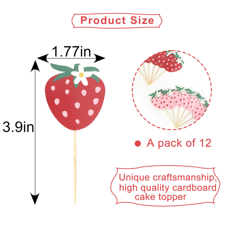 Strawberry Birthday Cupcake Toppers