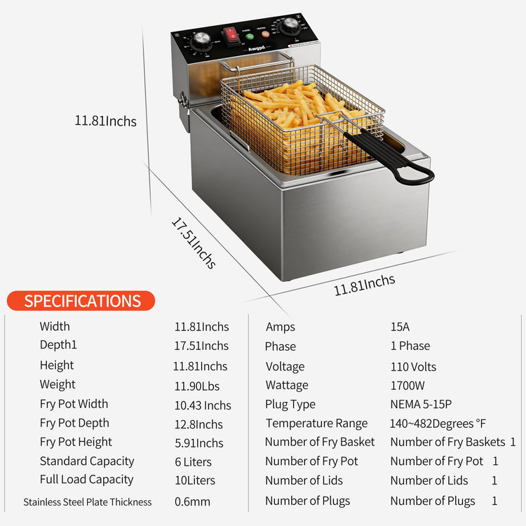 Electric Deep fryer Single Tank Deep Fryer with Basket Capacity 10L