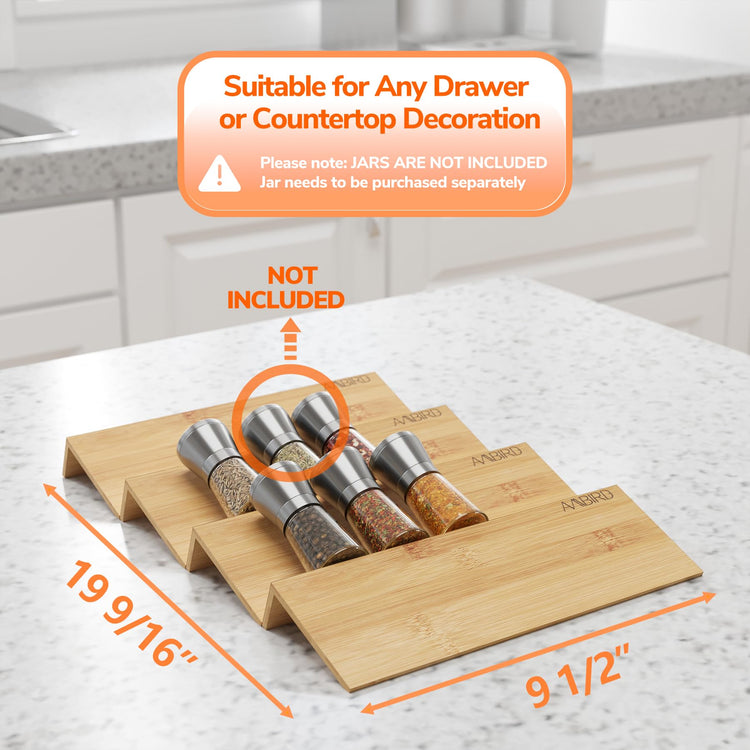 Bamboo Spice Drawer Organizer with Non (4 Count)